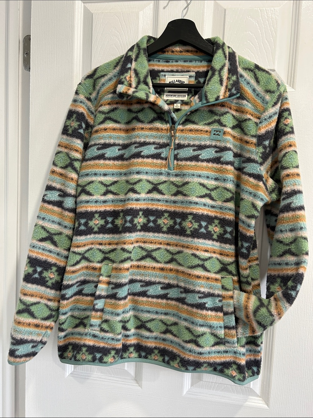 Billabong Women's Green Patterned Half-Zip Fleece Pullover